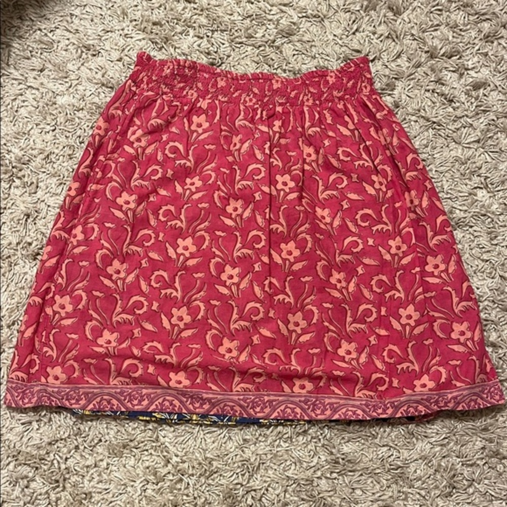 Sundance reversible Navy and Yellow Floral Elastic-Waist Skirt
